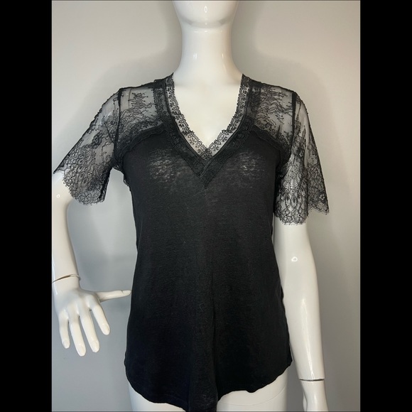 SANDRO Black Lace V Neck Top - Picture 1 of 9